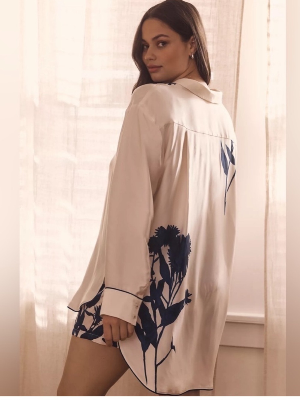 Anthropologie Long Sleeve Satin Sleep Shirt/Dress
